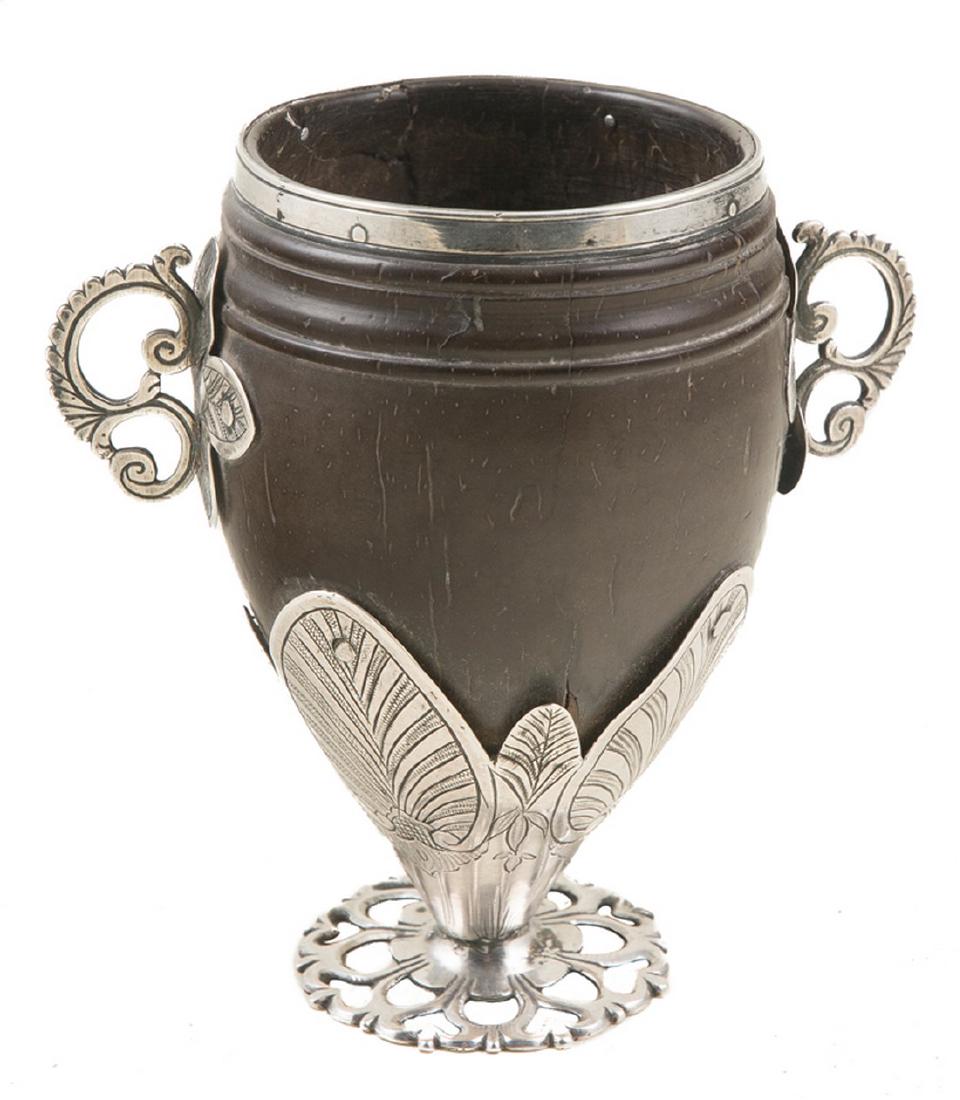 Silver and coconut tastevin. Colonial. Possibly from (1 of 1)