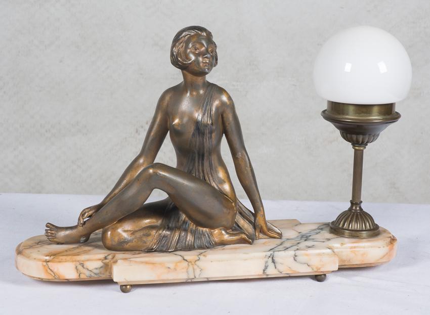 Calamine lamp with marble base. France. Art Deco. Circa (1 of 2)