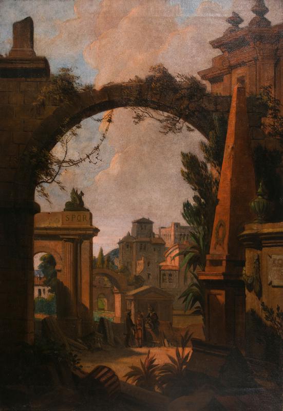 Antonio Basoli (Castelguelfo, 1774 - Bologna, 1848): Antonio Basoli (Castelguelfo, 1774 - Bologna, 1848) "Architectural caprice " Oil on canvas. Signed. 105 x 72 cm. Provenance: Auction at Christie's New York. Paramount Pictures collection. Reference bi