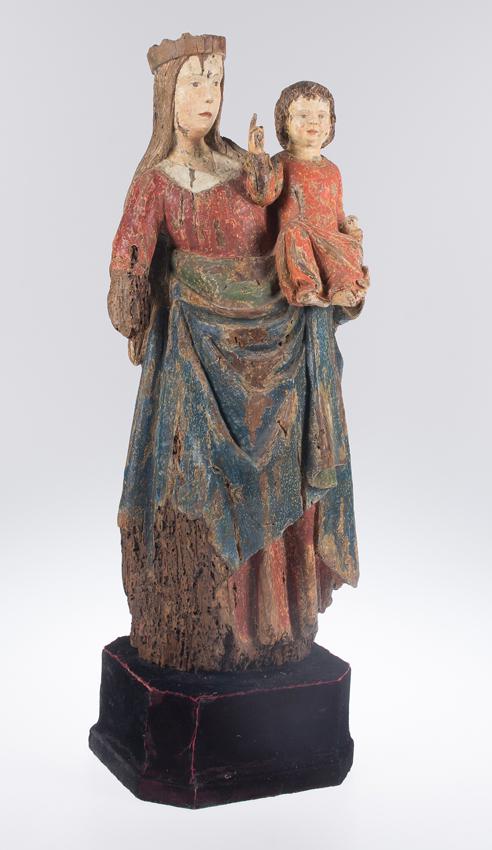 Madonna and Child. Carved and polychromed wooden: "Madonna and Child". Carved and polychromed wooden sculpture. Tuscany. Italy. 16th century. 59 x 23,5 x 17,5 cm