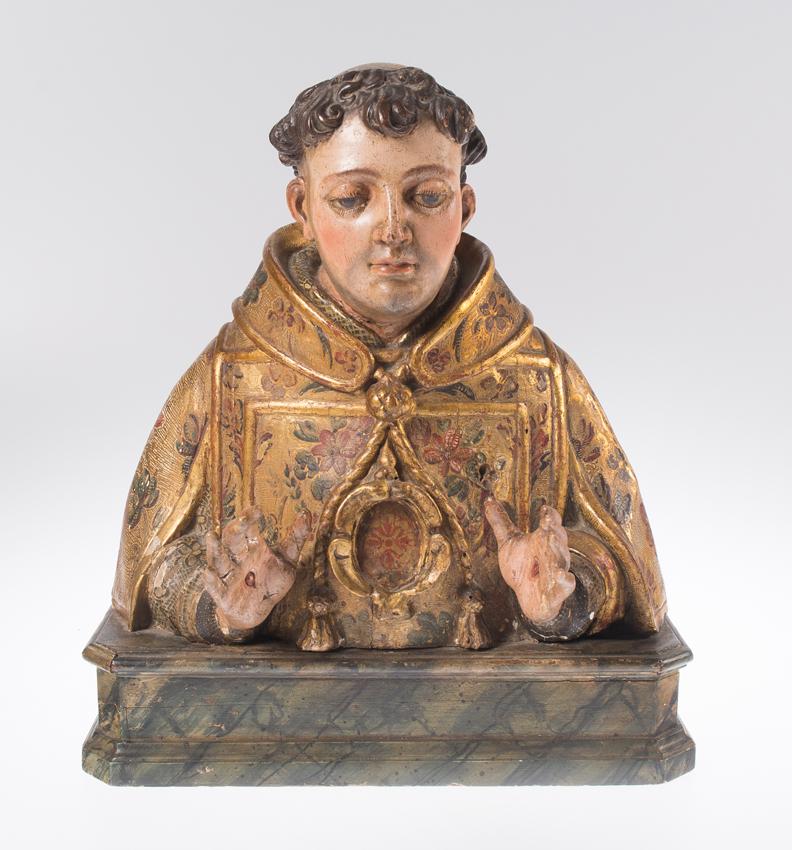 Carved, gilded and polychromed wooden reliquary with (1 of 6)