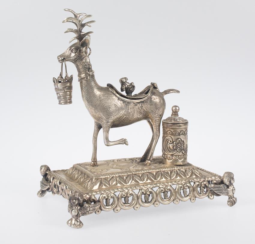 Chased, cast silver censer in the shape of a deer.  New-Hispanic work.  High Peru. Late 18th centur (1 of 7)
