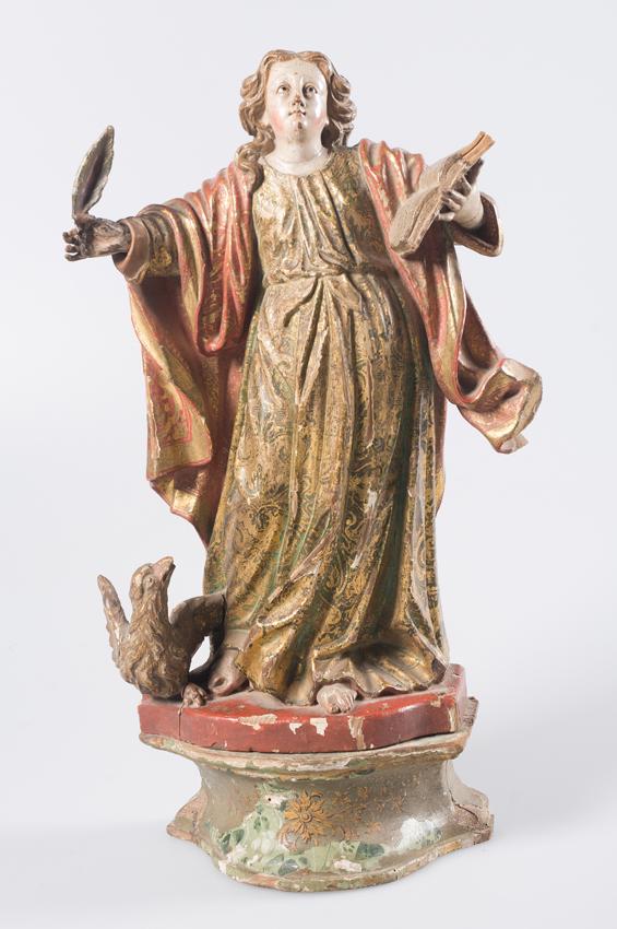"Saint John the Evangelist". Carved, gilded and polychromed wooden sculpture. Circa 1700. (1 of 5)