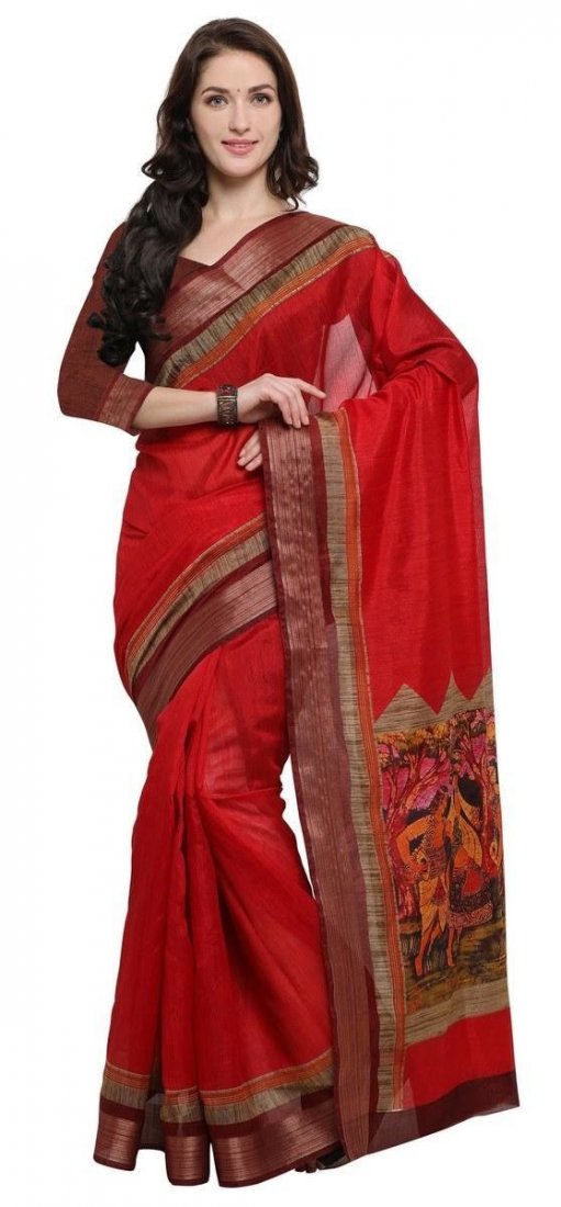 Tussar Silk Printed Saree With Blouse: Saree Length: 5.5 Meter, Saree Width : 1.15 Meter, Blouse Length: 0.8 Meter, Color Will Not Bleed, Will Not ShrinkColor: RedFabric Type: Tussar SilkStyle: PrintexWork Type: Printed, unstriched blouse