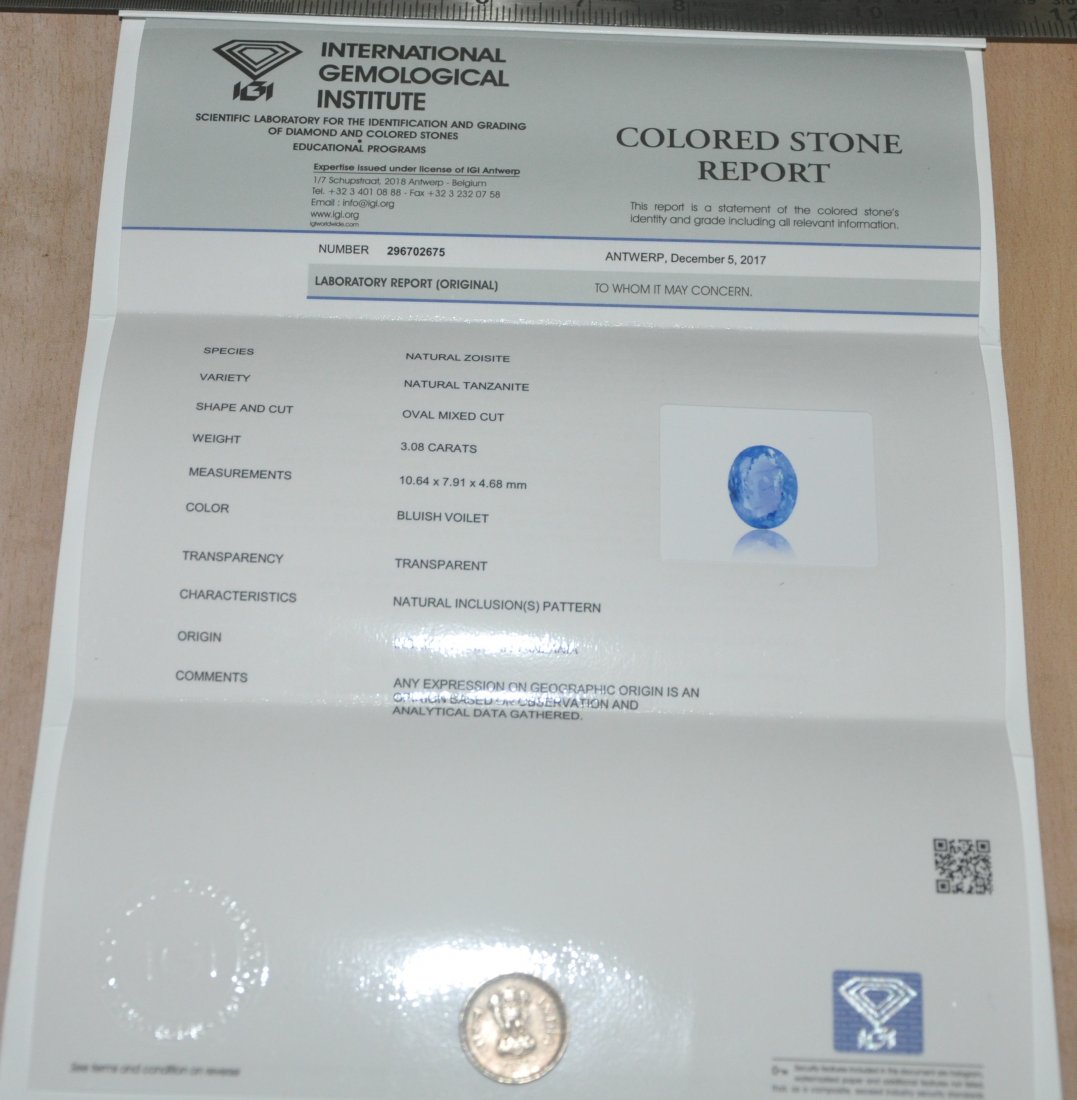 IGI certified 3.08ct Natural Tanzanite (1 of 2)