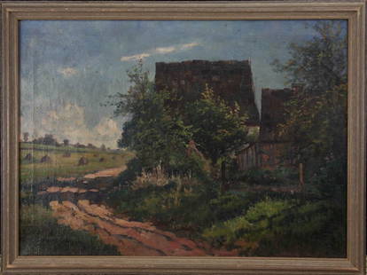 Adolphe Fenyes,(HU 1867-1945)Summer Farmhouse Oil: Adolphe Fenyes, Hungary (1867 - 1945) Adolphe Fenyes was active/lived in Hungary. Adolphe Fenyes is known for painting. Summer Farmhouse Signed lower left Oil on canvas Painting Size: 20 x 27 1/2 in.