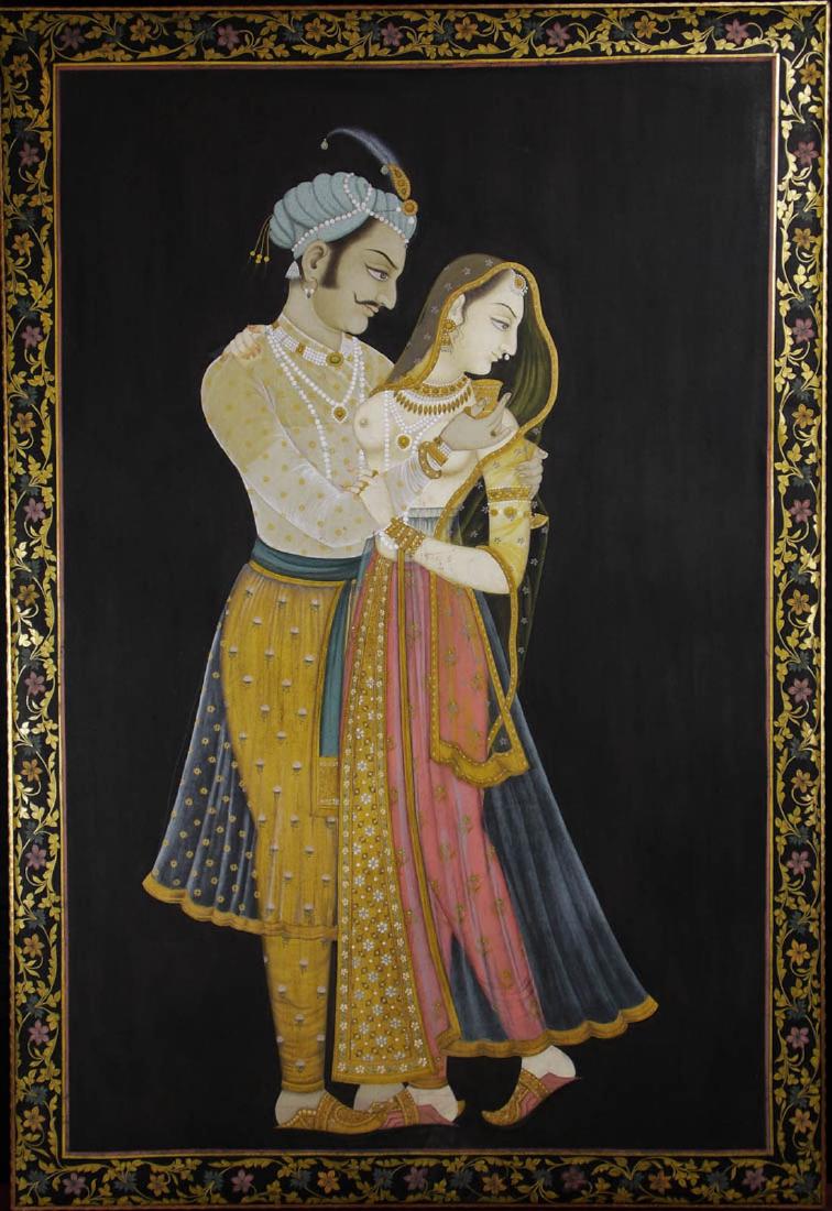 Indian Hand Painting on Silk, Hand  Painted Frame (1 of 7)