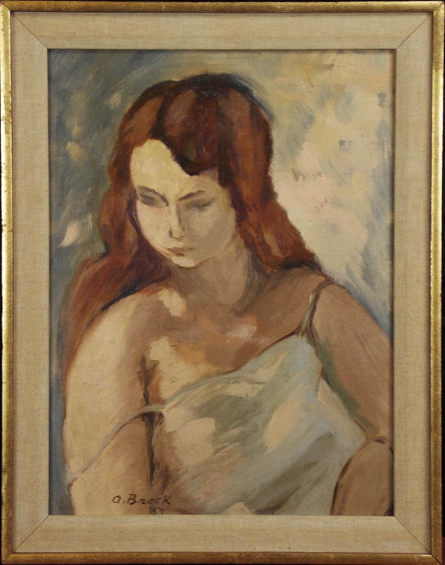 Alexander Brook ,(NY/GA) Portrait of Woman Oil: Alexander Brook , New York/Georgia Alexander Brook was active/lived in New York, Georgia. Alexander Brook is known for still life, landscape, figure and portrait painting. Portrait of Woman Signed low