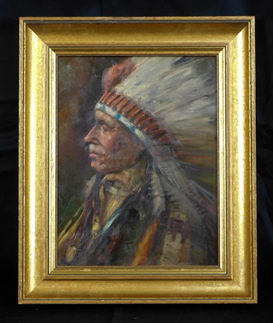 Early 20th Century Native American Chief Oil (1 of 6)