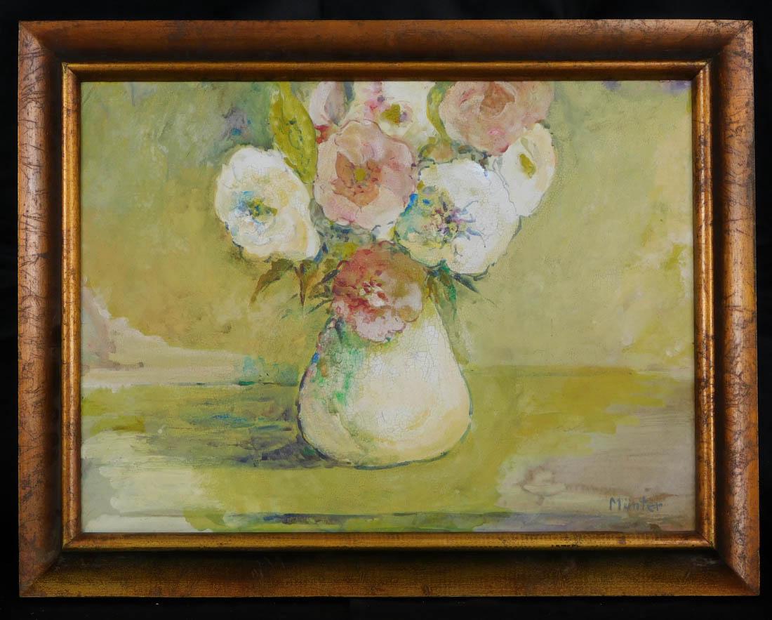 Gabriele Munter (German 1877 - 1962) Watercolor: Gabriele Munter, Germany (1877 - 1962) Gabriele Munter was active/lived in Germany. Gabriele Munter is known for Expressionist painting Flower Still Life Watercolor Signed lower right Watercolor on Bo