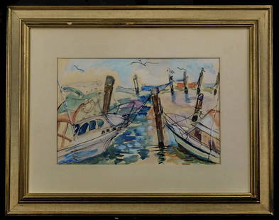 Romare Bearden (NY/NC 1911-1988) Watercolor: Romare Bearden (1911 - 1988) Romare Howard Bearden was active/lived in New York, North Carolina. Romare Bearden is known for modernist African-American figure and landscape painting, collage. Sailboat