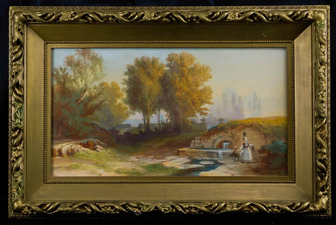 Franz Alt (Austria 1821 - 1914) Watercolor: Franz Alt, Austria (1821 - 1914) Franz Alt was active/lived in Austria. Franz Alt is known for painting and sculpture. European Summer Landscape Signed lower right Watercolor on Paper Painting Size: 1