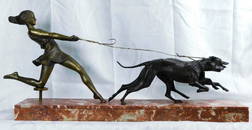 Woman with Greyhounds, Bronze W/ Marble Base.