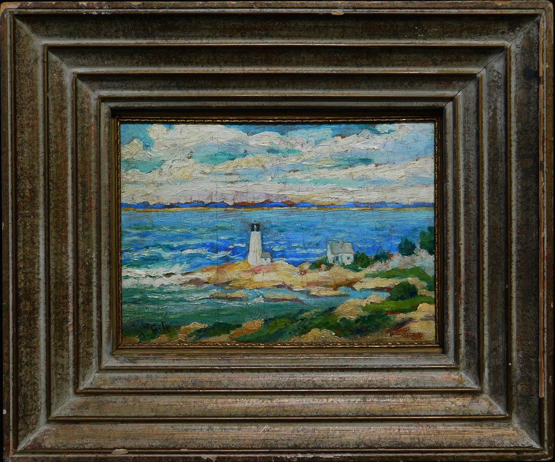 Selden Connor Gile (CA 1877 - 1947), Oil: Selden Connor Gile (1877 - 1947) Selden Connor Gile was active/lived in California, Maine. Selden Gile is known for modernist landscape, marine and figure painting. Seascape with Lighthouse Signed on 