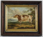 Antique American Folk Art Cow Portrait Oil
