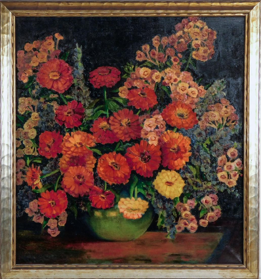 Mary Elizabeth Price (PA1877-1965) Oil Painting: Mary Elizabeth Price (1877 - 1965) Mary Elizabeth Price was active/lived in Pennsylvania, West Virginia. Mary Elizabeth Price is known for large scale floral still life with silver and gold leaf and l