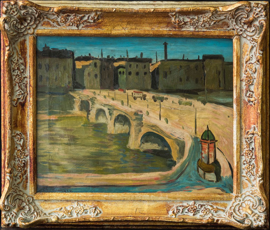 French Artist Charles Camoin 1879-1965 Original Oil: "Bridge Scene" Original Oil By French Listed Artist Charles Camoin 1879-1965 France listed artist Charles Camoin 1879-1965 Signed Lower Left Oil on Canvas Painting Size: 17" x 21". Frame Size: 21" x 2