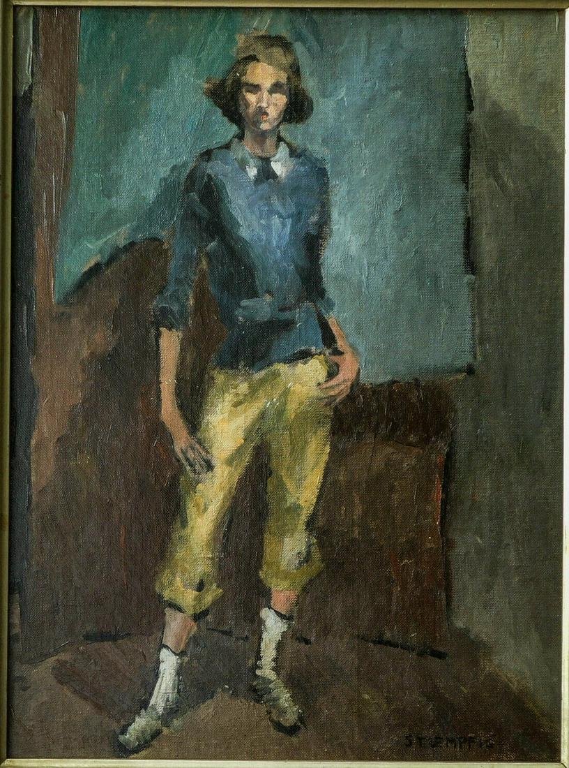 Listed Artist Walter Stuempfig (1914 - 1970) Oil: Item Overview Description: Listed Artist Walter Stuempfig (1914 - 1970) Oil Painting "Portrait" Signed Dimensions: 16" x 12", 18 1/2" x 14 1/2" inches with frame. Medium: Oil on Artist Board . Conditi