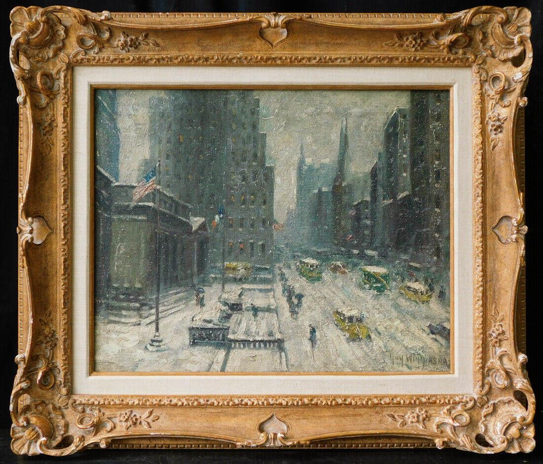 Guy Carleton Wiggins (New York, Connecticut, Florida: Item Overview Description: GUY CARLETON WIGGINS American (1883-1962) "NYC Winter" Oil on canvas, signed lower right "Guy Wiggins N.A.," Painting size: 16 x 20 inches, frame size: 24 x 28 inches Proven