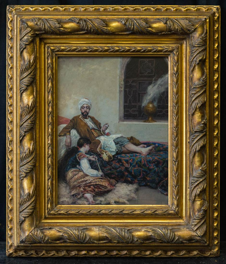 Antique European Oil Painting on Copper "Arabian Man": Item Overview Antique European Oil Painting on Copper Painting size: 16 x 12 in. Frame size: 26 x 22 in. provenance: Private Collection of Connecticut. Condition Report: In fine overall condition PROV