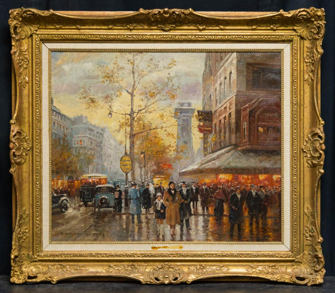 After Edouard Leon Cortes (1882 - 1969) French Artist: Item Overview Afte Edouard Leon Cortes (1882 - 1969) Edouard Leon Cortes was active/lived in France. Edouard Cortes is known for street-scene painting. "Paris Street Scene" Oil on canvas Painting size