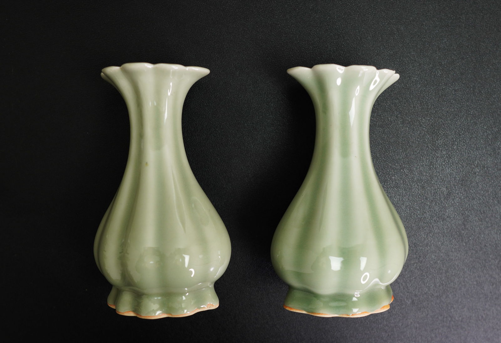A PAIR OF CHINESE CELADON-GLAZED LOBED VASES (1 of 9)