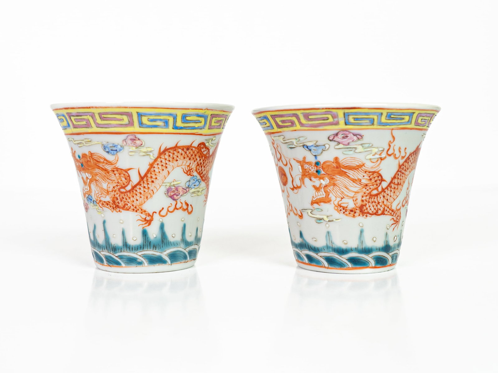 A pair of Chinese famille-rose 'dragon and phoenix' cups, Guangxu - Republic (1 of 11)