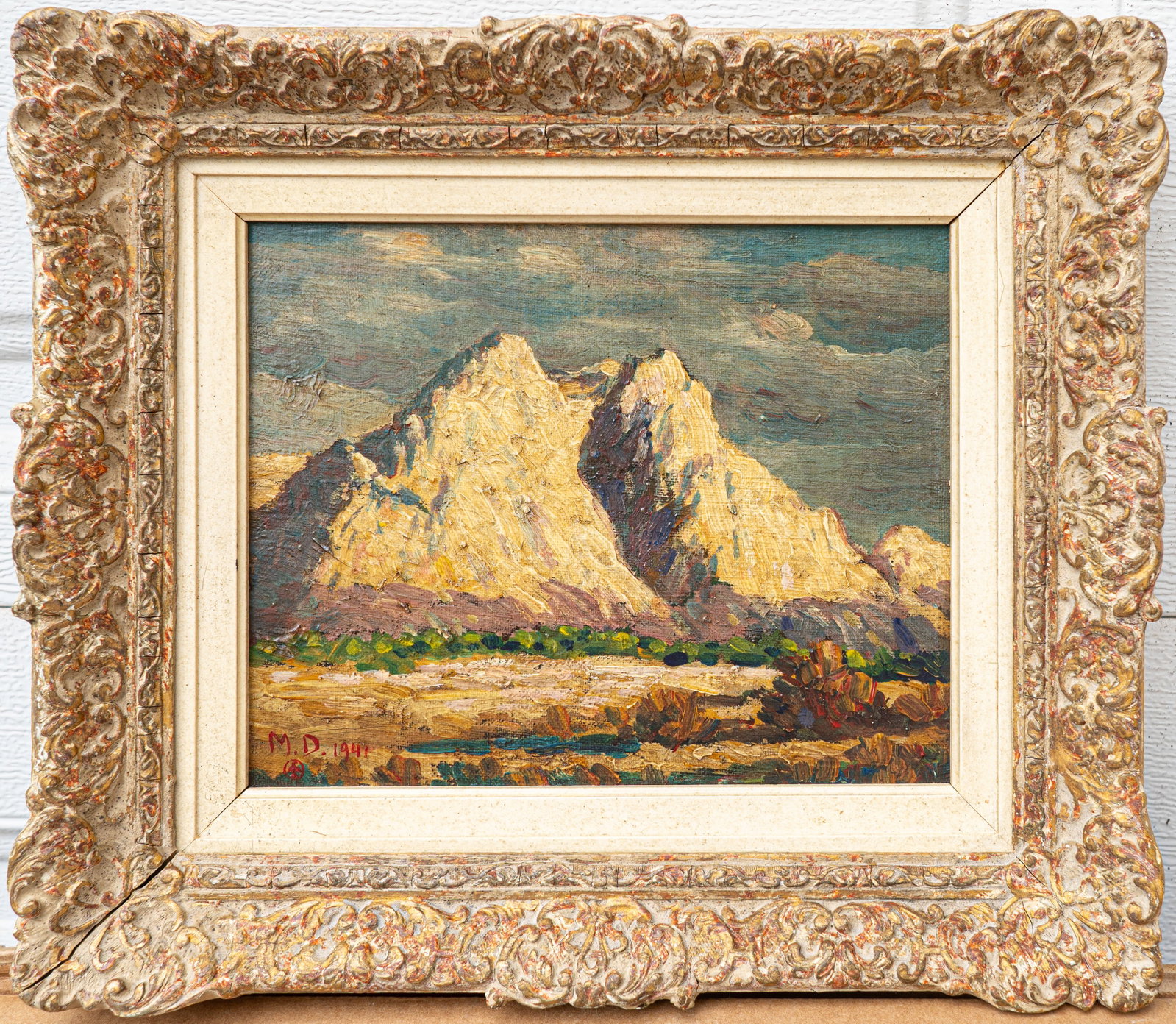 Maynard Dixon, 1875 Fresno, California - 1946 Tucson, Arizona. Oil / Board: Sight: 9 x 10 in. Overall with frame: 12 x 14 in. Signed lower left, dated 1941. Tri-State area in house truck delivery available. In house shipping with UPS will cost around $80-$100. Born in Fresno,