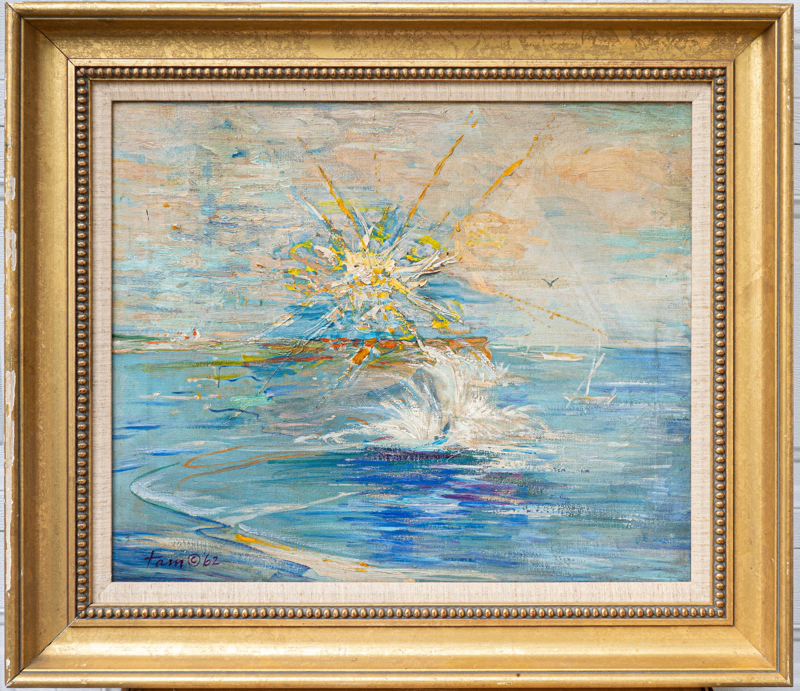 Reuben Tam, 1916 Kapaa, Kauai, Hawaii - 1991 Kapaa, Kauai, Hawaii. Oil / Canvas: Sight: 20 x 24 in. Overall with frame: 27 x 31 in. Signed lower left, dated 62. Tri-State area in house truck delivery available. In house shipping with UPS will cost around $120-$150. Landscape paint