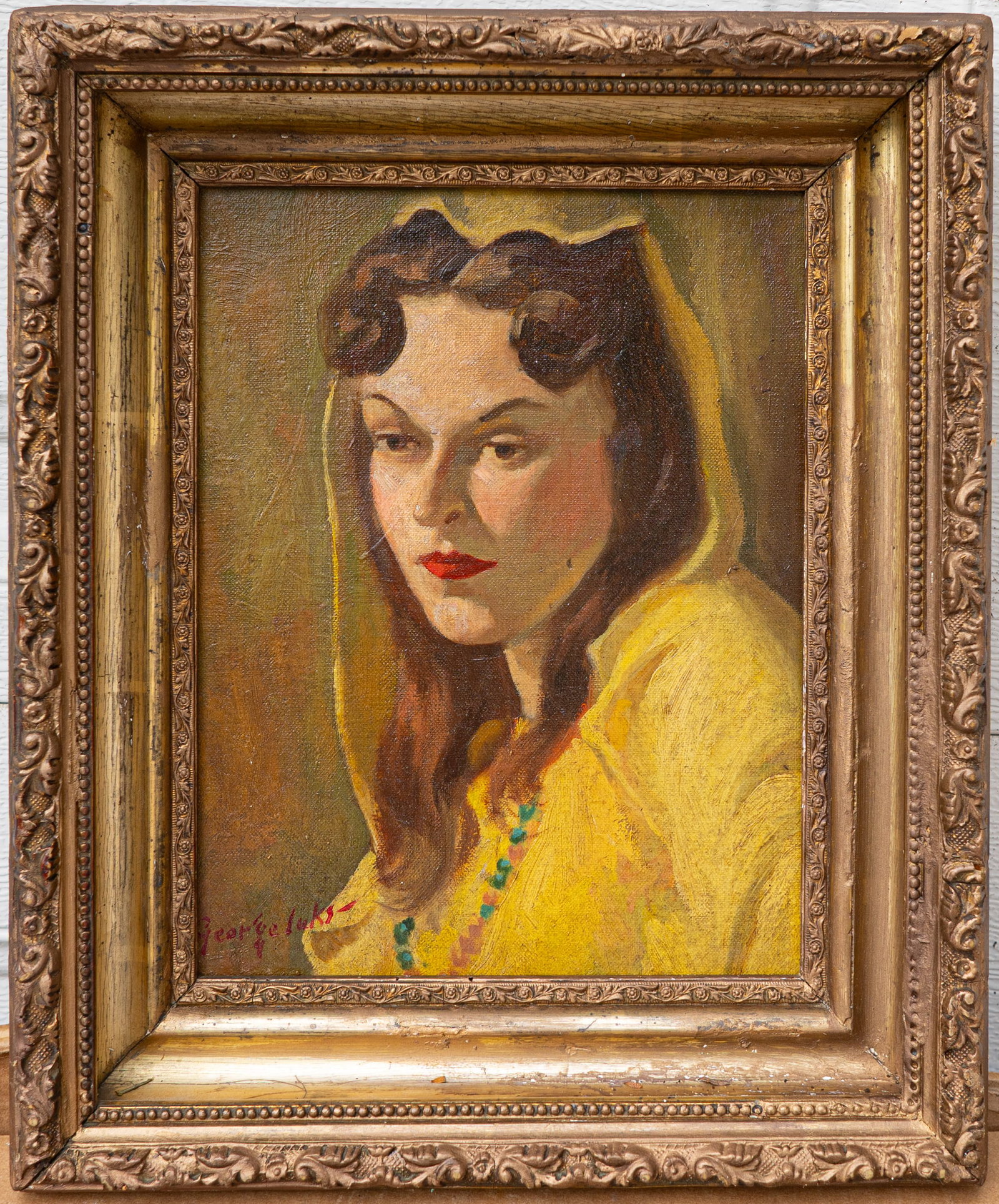 George Benjamin Luks 1866 Williamsport, Pennsylvania - 1933 New York City Oil / Canvs Board: Sight: 11 x 9 in. Overall with frame: 15 x 12 in. Signed lower left. Tri-State area in house truck delivery available. In house shipping with UPS will cost around $50-$80. George Luks was born on Augu