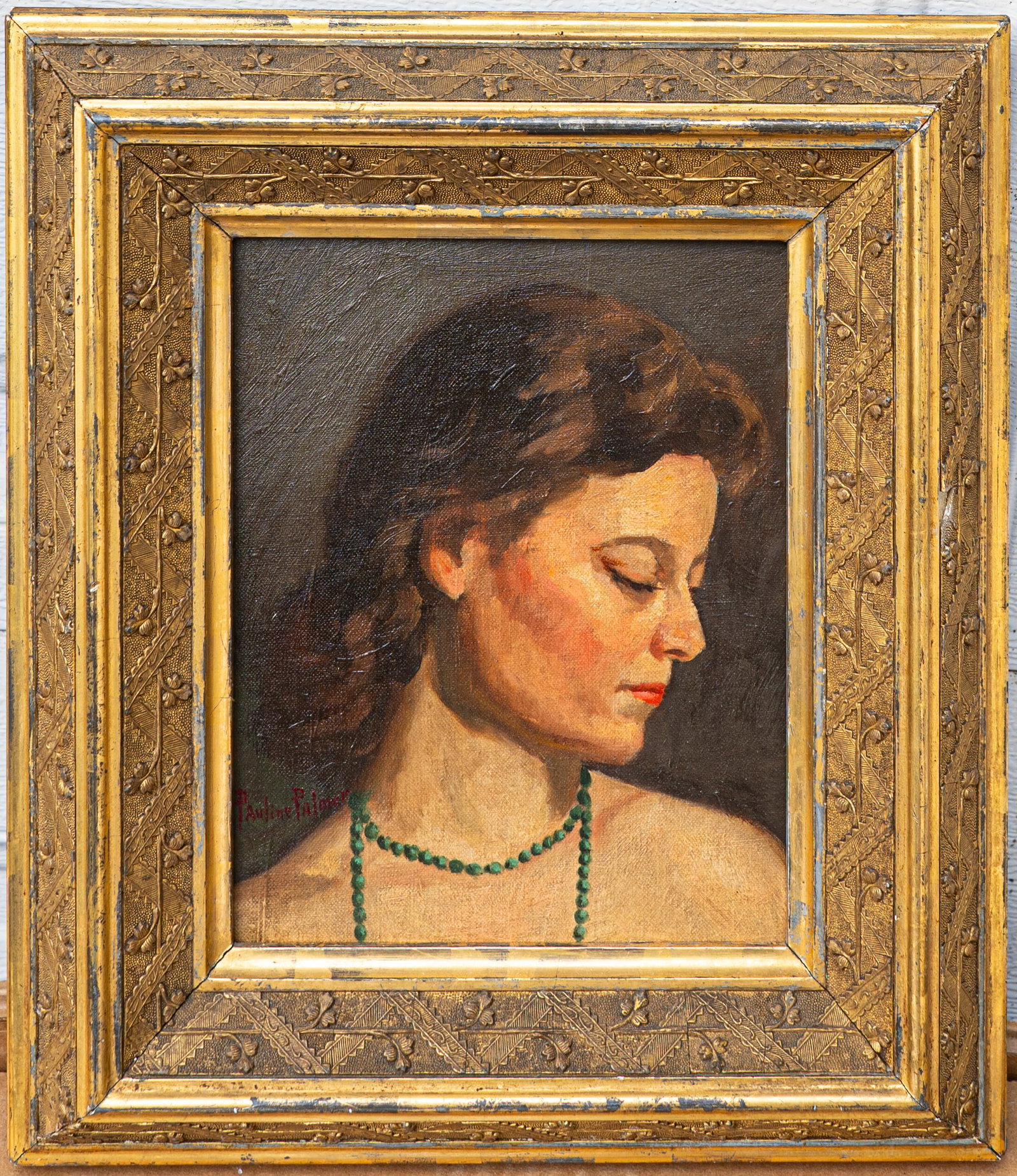 Pauline Lennards Palmer 1867 McHenry, Illinois - 1938 Oil / Canvas Board: Sight: 10 x 8 in. Overall with frame: 15 1/2 x 13 1/2 in. Signed lower left. Tri-State area in house truck delivery available. In house shipping with UPS will cost around $50-$80. Pauline Palmer (née