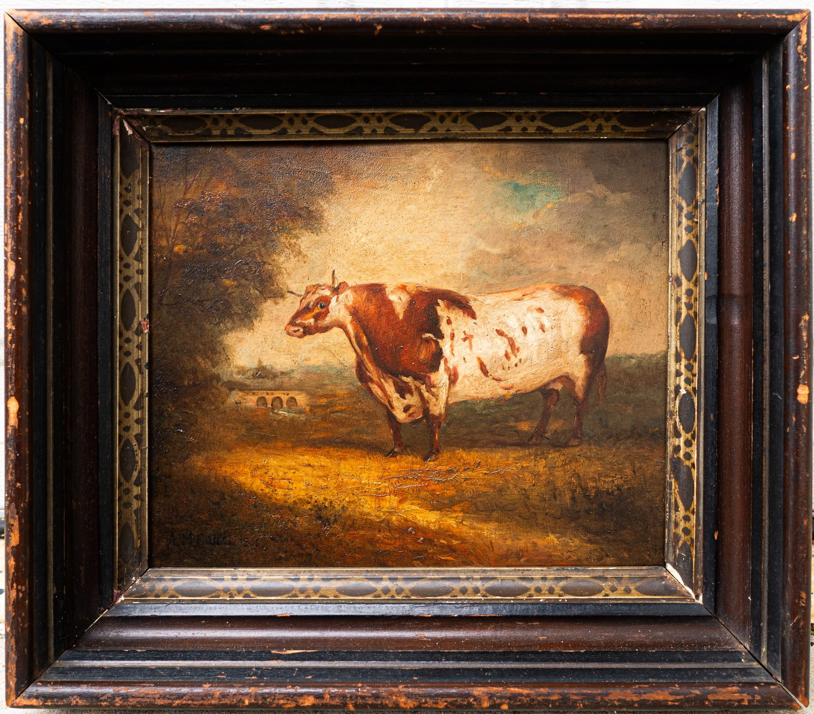 A M Gauci Born c.1866 Brown and White Cow Oil / Board (1 of 13)