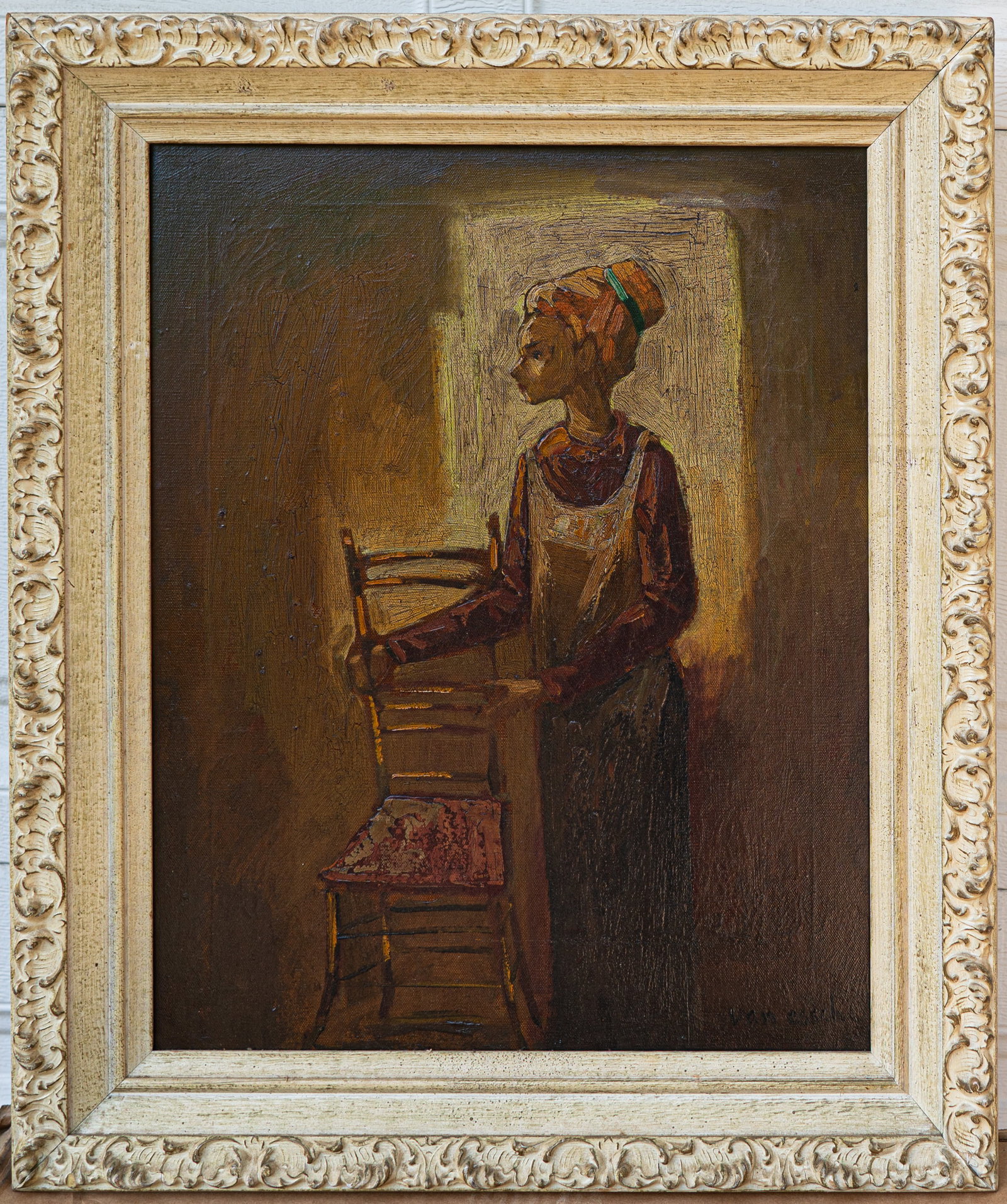 Maurice Charles Louis Van Essche 1906 Antwerp, Belgium - 1977 Oil / Canvas: Sight: 20 x 16 in. Overall with frame: 25 x 21 in. Signed lower right. Tri-State area in house truck delivery available. In house shipping with UPS will cost around $60-$80. Maurice Van Essche's famil