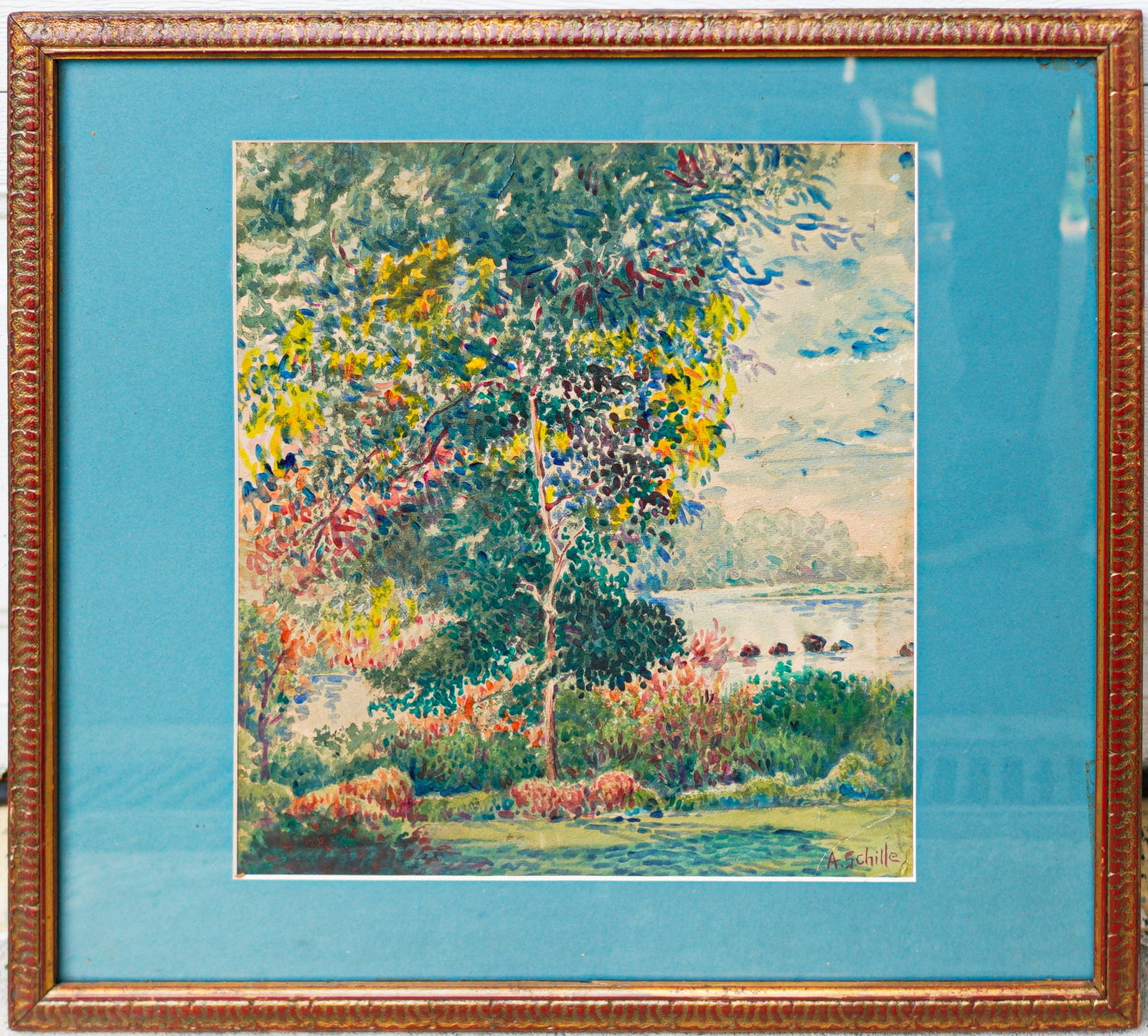 Alice Schille 1869 Columbus, Ohio - 1955 Watercolor / Paper: Sight: 16 x 15 in. Overall with frame: 22 x 24 in. Signed lower right. Tri-State area in house truck delivery available. In house shipping with UPS will cost around $50-$80. A painter in watercolor an