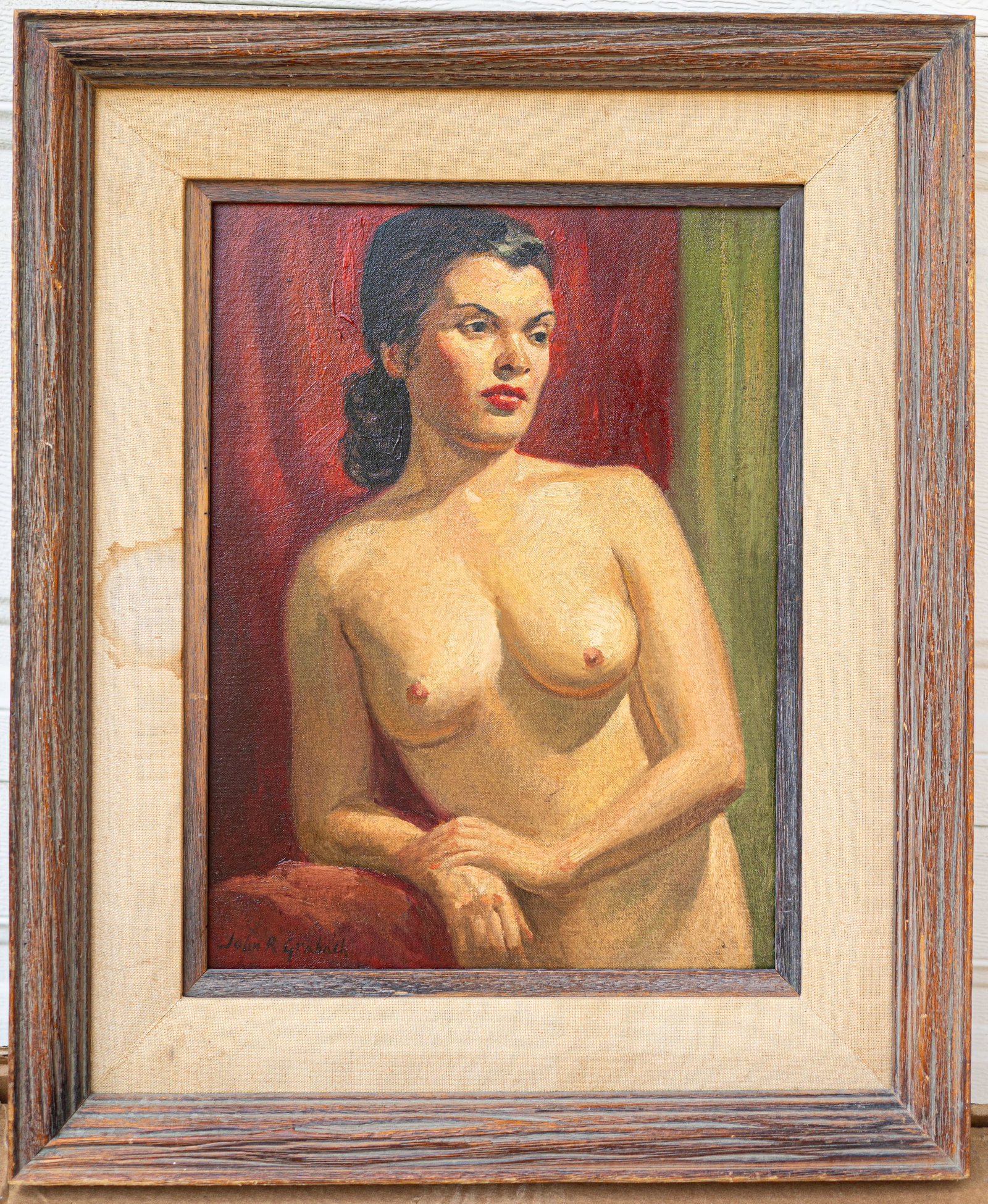 John Grabach 1886 Newark, New Jersey - 1981 Irvington Oil / Canvas: Sight: 16 x 12 in. Overall with frame: 23 x 19 in. Signed lower left. Tri-State area in house truck delivery available. In house shipping with UPS will cost around $50-$80. A ceramist and painter, Joh