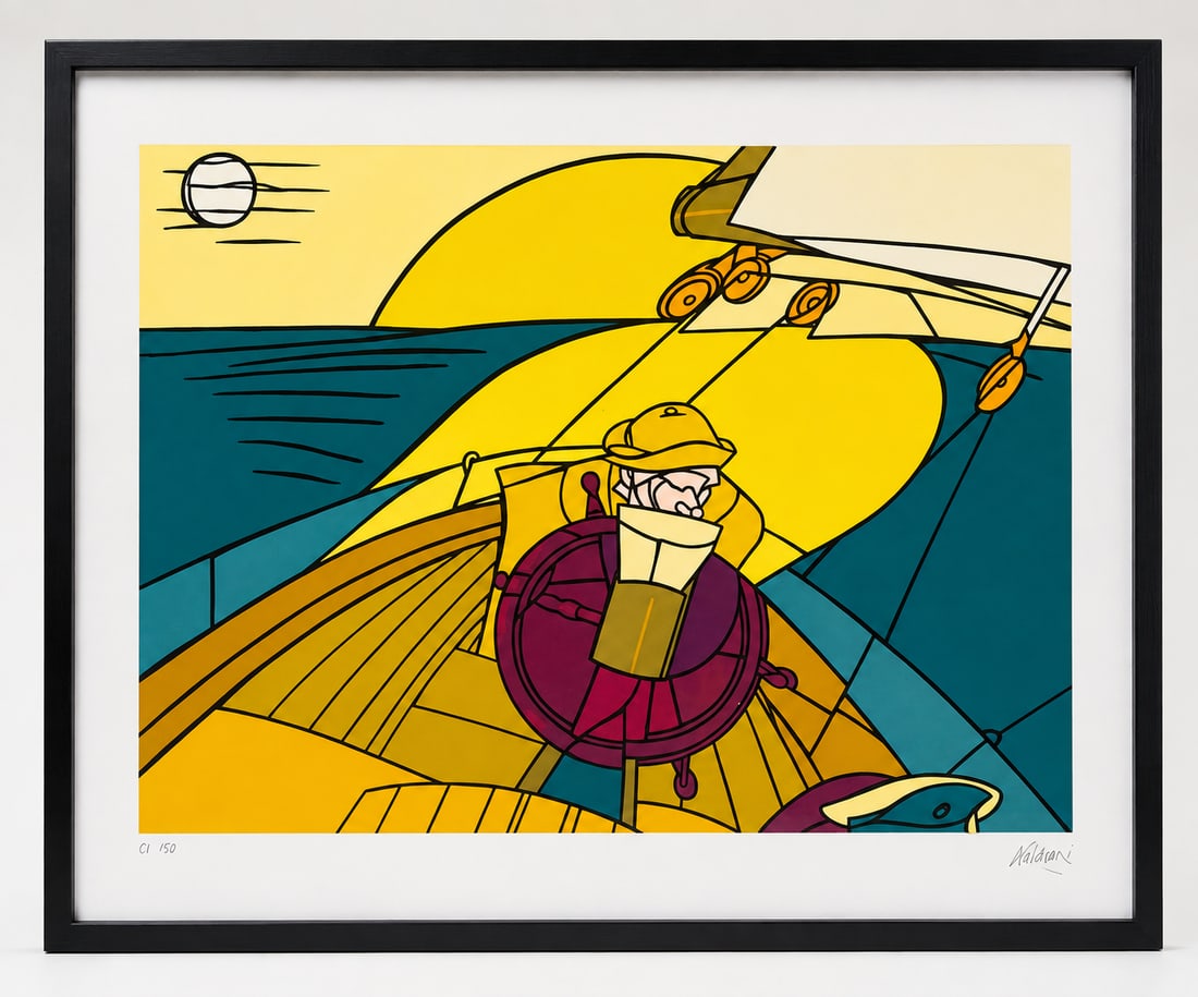 Framed Valerio Adami lithograph "The Sailor" stamped & signed (1 of 7)