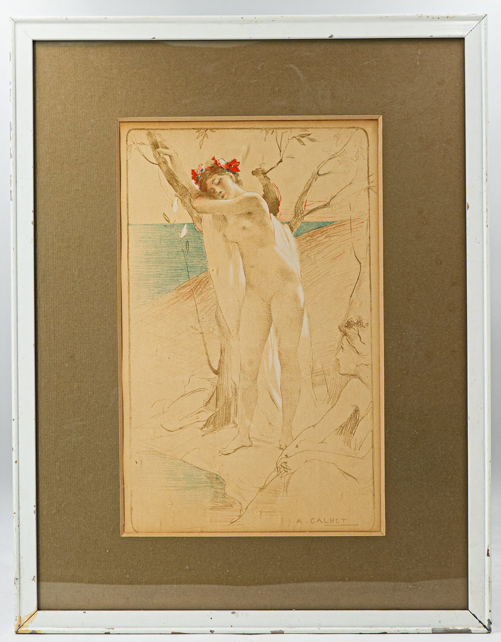 Colored Pencil on Paper, Signed A. Calbet: Colored Pencil on Paper, Signed A. Calbet, more info on the reverse, overall size 16 x 10 in, affordable in house shipping available upon request.
