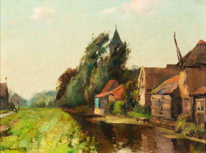 Louis Soonius (The Hague 1883 - 1956): Louis Soonius (The Hague 1883 - 1956) Along the waterwaySigned l.l.Oil on canvas, 30.3 x 40.4 cmProvenance:Private collection, the Netherlands