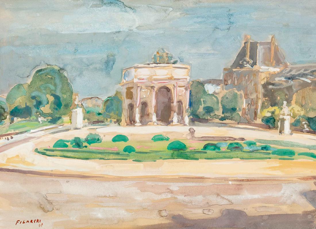 Dirk Filarski (Amsterdam 1885 - Zeist 1964): Jardin des Tuileries Signed and dated 48 lower left Gouache on paper, 46.2 x 63.1 cm