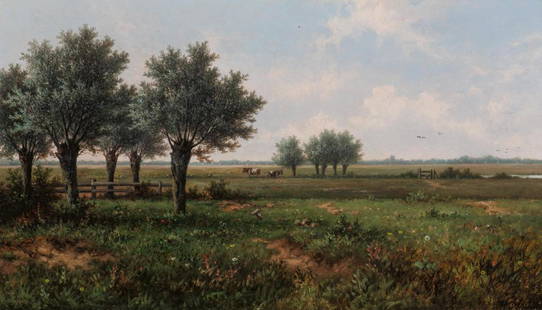 Hendrik Pieter Koekkoek (Hilversum 1843 - Great Britain: Meadows in Holland Signed lower right Signed and titled on the reverse Oil on canvas, 35.9 x 61.2 cm Provenance: - Kunsthandel Borzo, Den Bosch (1976) (incl. invoice) - Private collection, the Netherl