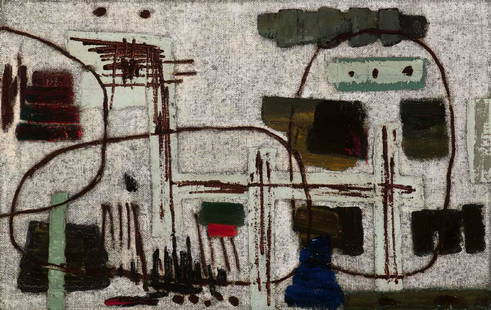 Willem Hussem (Rotterdam 1900 - The Hague 1974): Untitled Signed with initials and dated 59 lower right Oil on burlap, 57.5 x 90.4 cm Provenance: - Galerie Nouvelles Images, The Hague - Private collection, the Netherlands