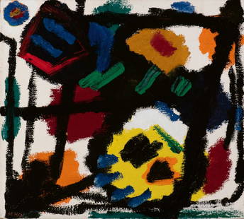 Willem Hussem (Rotterdam 1900 - The Hague 1974): Untitled (abstract) Signed with initials and dated 62 lower right Signed, dated '62 and with studio stamps on the stretcher Oil on burlap, 72.5 x 80.8 cm Provenance: - Galerie Nouvelles Images, The Ha