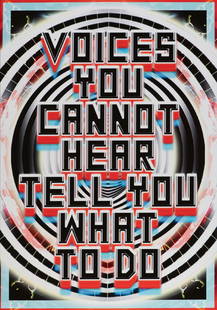 Mark Titchner (Luton 1973): Voices you cannot hear (2004) Comprising 4 prints on aluminium and one DVD Each print signed, titled and dated 2004 on the reverse, 172.3 x 120.4 cm Provenance: Corporate collection, the Netherlands N