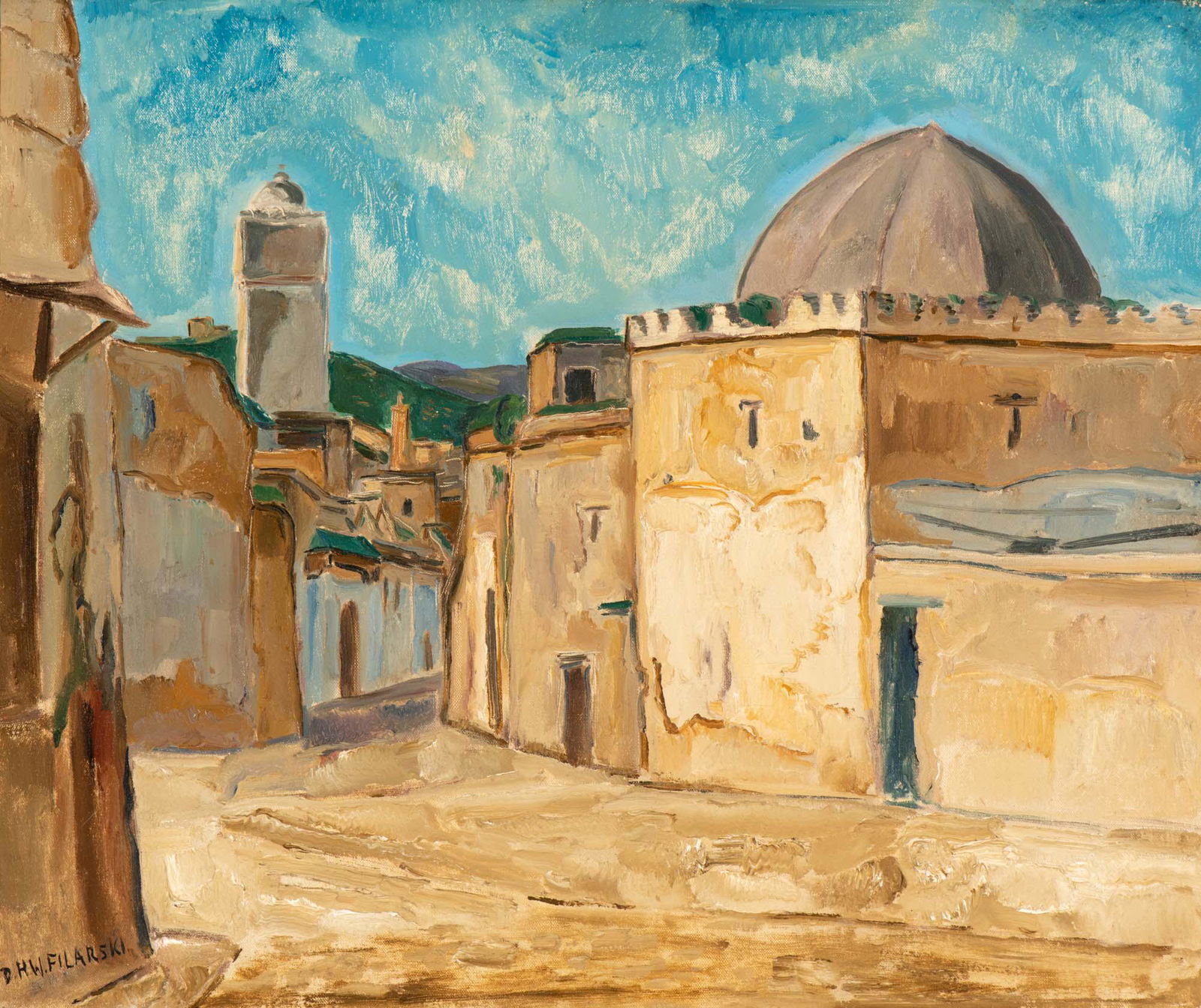 Dirk Filarski (Amsterdam 1885 - Zeist 1964): Fez (Marokko) Signed lower left Signed, titled and annotated Mosquée Sidi Ali Bou Ghaleb on the reverse Oil on canvas, 54.4 x 65.6 cm Provenance: - Auction Sotheby's, Amsterdam, 7 June 2000, lot 59 -