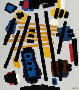 Willem Hussem (Rotterdam 1900 - The Hague 1974): UntitledSigned with initials and dated 64 lower rightOil on burlap, 80.4 x 70.4 cmProvenance:- Kunstzaal van Lier, Amsterdam- Private collection, the NetherlandsFaults or imperfections are not recorde