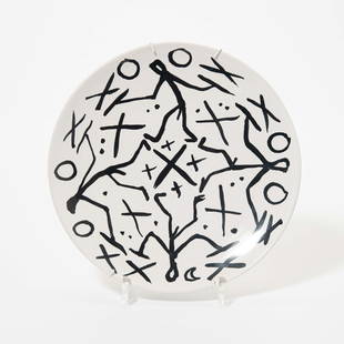 A.R. Penck (Dresden 1939 - Zürich 2017): UntitledSigned on the reverseHand painted and glazed ceramic plate, Diam. 27.3 cmProvenance:- Galerie Willy Schoots, Eindhoven- Private collection, the NetherlandsFaults or imperfections are not recor