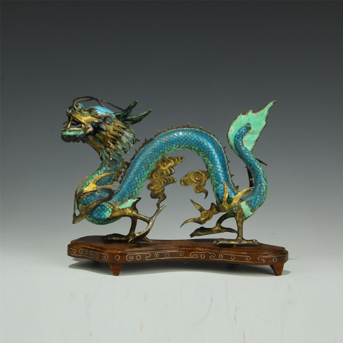 CHINESE GILT ENAMLE SILVER DRAGON SCHOLAR'S TABLE ITEM (1 of 10)