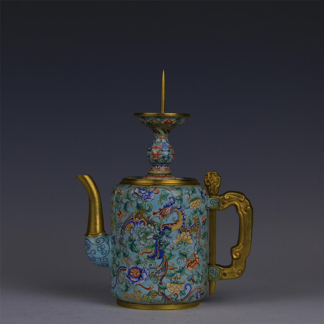 CHINESE ENAMEL GILT BRONZE CANDLE HOLDER (1 of 8)