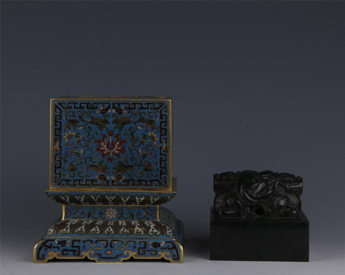 CHINESE INK JADE DRAGON SEAL WITH CLOISONNE CASE (1 of 9)