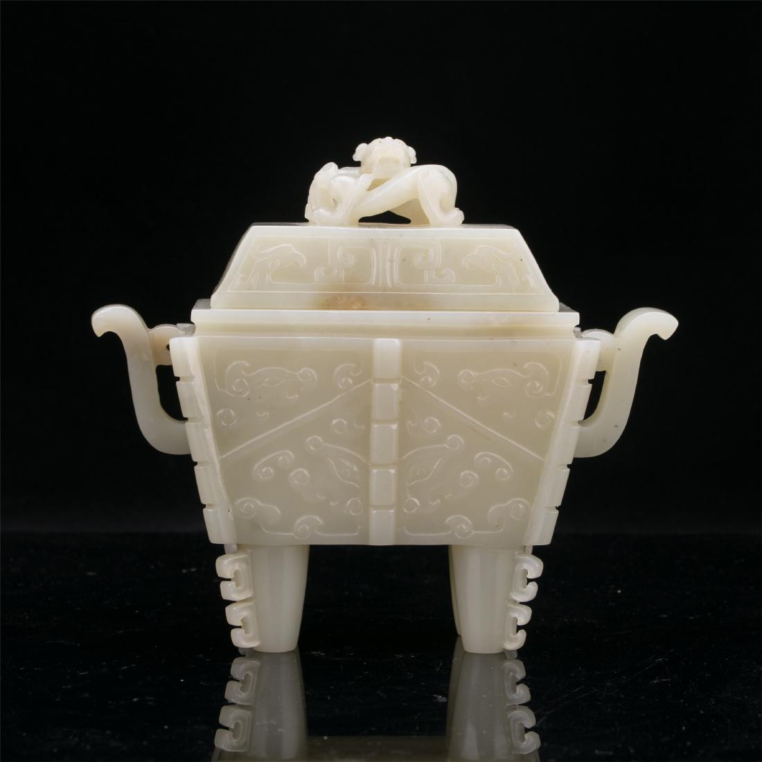 CHINESE WHITE JADE LIDDED SQUARE CENSER (1 of 14)